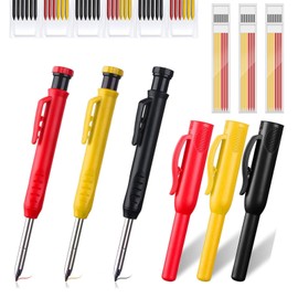 Basicon Carpenter's Pencils Set, 3 Deep Hole Marker Pencil with 39 Versatile Leads, Mechanical Pencil Marker with Built-in Sharpener, Construction Site Pens for Woodworking, Construction Site