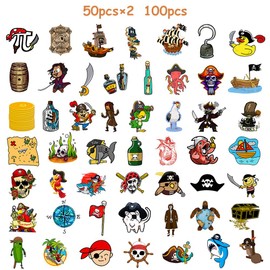 Pack of 100 Pirate Stickers, Pirate Anime Stickers, Pirate Sticker Set, Pirate Waterproof Vinyl Stickers, Cartoon Graffiti Stickers for Laptop, Skateboard, Luggage, Suitable for Children, Teens
