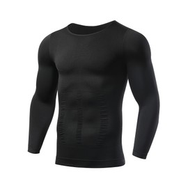 Arjen Kroos Men's Long Sleeve Compression Shirts Athletic Shapewear Slimming Shirts Quick Dry Workout Undershirts Black Sport Tops Spring Gynecomastia Tank Tops, BLACK-CK3331, Large