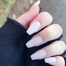 GLAMERMAID Press on Nails Short Coffin, Summer Pure White Glue on Gel Nails, 24Pcs Glossy Medium Square Reusable UV Finish Fake Nails Acrylic False Nails Manicure Kits for Women Girls Gifts