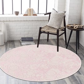 HomeNette Machine Washable Round Rug, 80 cm Non Slip, Non Shedding, Waterproof, Pink Round Rugs, Throw Rug for Living Room, Kitchen, Bathroom, Small Circle Rug, Tokyo Collection Area Rugs