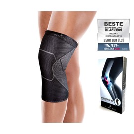 BLACKROX Kniebandage V3 Vergleichssieger Kniestütze Sport Damen Knie Bandage Herren Meniskus Joggen laufen Kompression Knieschoner, Volleyball, Rutschfest Atmungsaktiv kompressionsbandage (Schwarz, L)