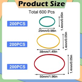 JIANTA Colourful Rubber Bands, Pack of 600 Household Rubbers Various Sizes 25/38/50 mm, Rubber Bands for Household, Pens, Catapults, Bills, Bank Paper, Office Supplies