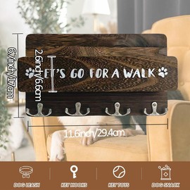 Niciksty Dog Coat Rack with Shelf, Dog Lead Holder Wall for Organising Leashes and Accessories, Wall Hooks for Dog Lead, Wooden Dog Lead Holder for Hallway, Entryway, Brown
