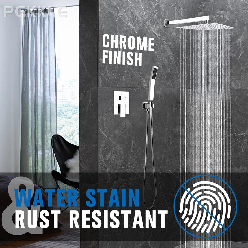 PGKKLE 12 Inch Rainfall Shower System - Wall Mounted Complete