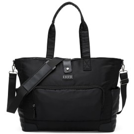 ELLE Voyage 25L Twill and Vegan Leather Weekender Tote Bag | Black
