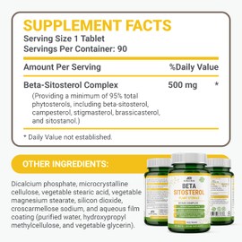 Beta Sitosterol - 500mg Tablets - Non-GMO - Support Prostate and Healthy Cholesterol Levels - Phytosterols Complex - Natural Plant Sterols and Stanols
