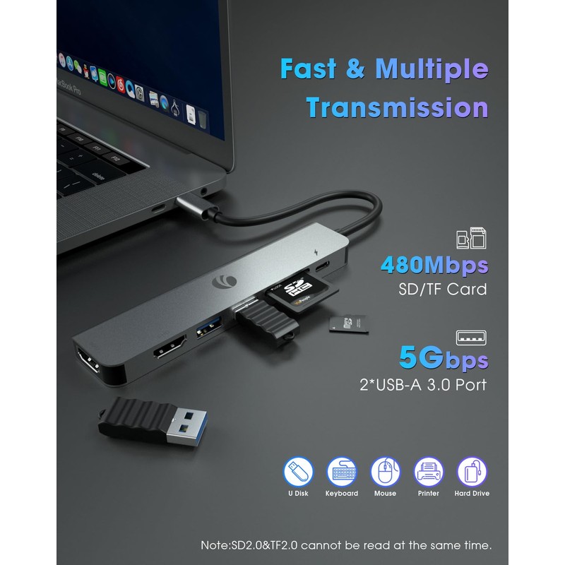 VCOM 7-in-1 USB C Hub Support MST, Docking Station Dual