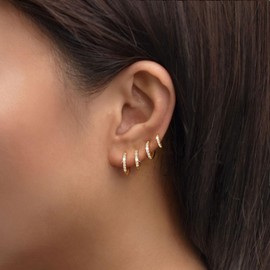 LEXODY Small Gold Hoop Earrings Set for Women, 14K Gold Plated Tiny Dainty Lightweight Cubic Zirconia Huggie Earrings Cartilage Earring Jewelry for Women