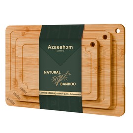 Azaeahom Bamboo Cutting Boards for kitchen, Wood Cutting Board with Juice Grooves & Built-in Handles, Large Medium Small Chopping Board for Meat, Vegetables