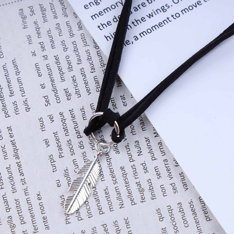 Inilbran Boho Velvet Choker Necklace Black Suede Cord Necklace Silver