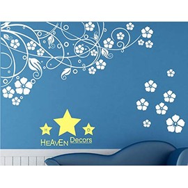 Vine Wall Sticker and Sticker Design with Flower Size (59x91) cm White