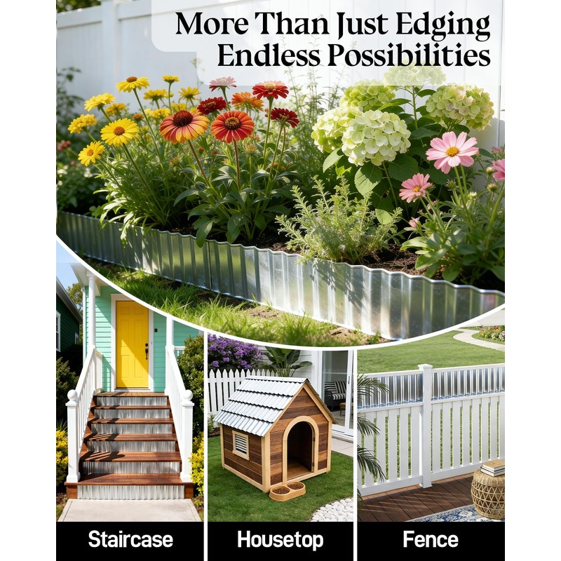 6" x 50' Corrugated Metal Garden Edging Border, Galvanized Flexible