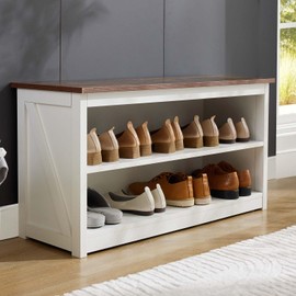 Puntogen Shoe Rack Bench with 2-Tier Open Shelves, Shoes Storage for Entryway, Entryway Shoe Storage for Living Room, Bedroom, Hallyway, White