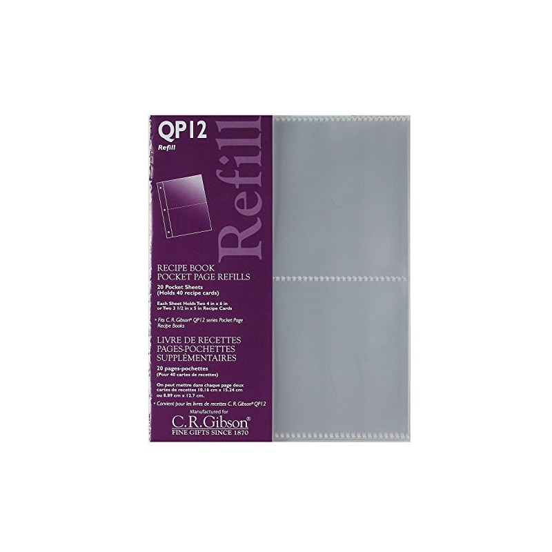 CR Gibson QP-12 Small Recipe Book Pocket Page Refill 20