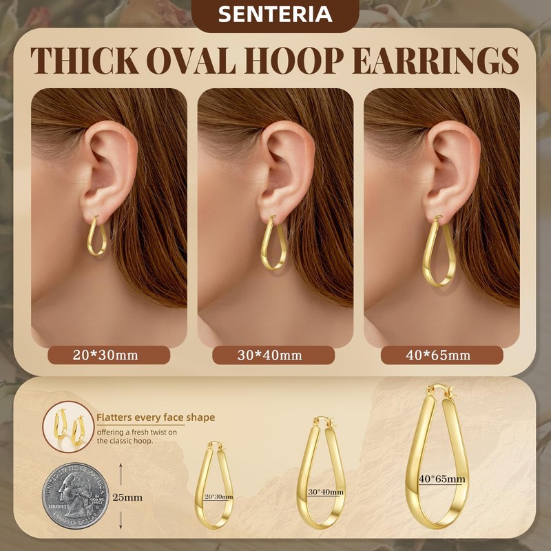 Senteria Large Gold Hoops Earrings Hypoallergenic 14K Gold Plated Hoop