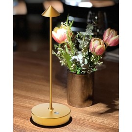 SHANGCAI Cordless Table Lamps Rechargeable, 6000mAh Battery Operated LED Desk Lamp Outdoor Waterproof Portable Touch Dimmable Table Night Light for Patio Restaurant Dining Home Gold