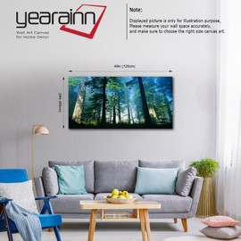 Green Forest Wall Art Spring Woods Canvas Pictures Foggy Morning Landscape Large Nature Pictures Modern Canvas Artwork Wall Decor for Living Room Bedroom Home Office Kitchen Wall Decor 24" x 48"