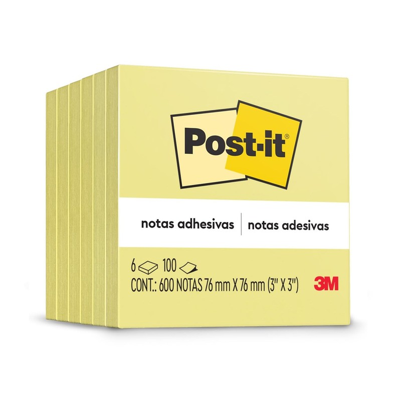 Post-it Notas Adhesivas, Color Amarillo Canario, 7.6cm x 7.6 cm,