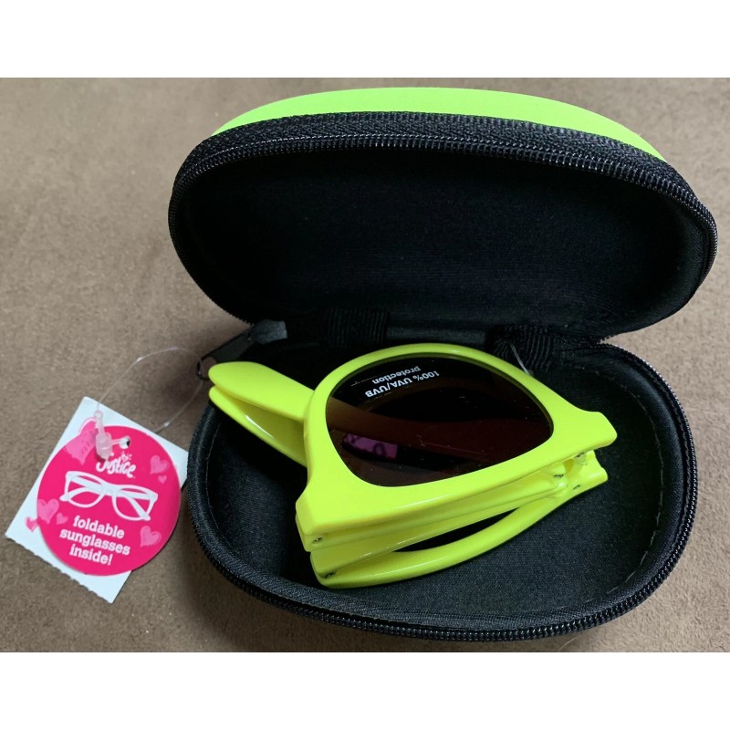 JUSTICE SUNGLASSES FOLDABLE w/CASE NEON YELLOW ACCESSORY SUPER CUTE!!