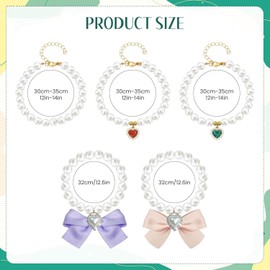 Lyyxjsltd 5Pcs Adjustable Pearl Pet Collar for Small Dogs & Cats - Elegant Bow & Pearls Necklace Accessory, Soft Breathable Kitten Puppy Jewelry Collars with Secure Buckle