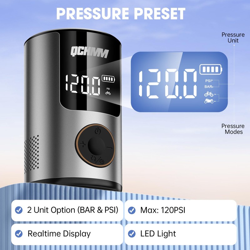 Portable Bike Pump, Mini Electric Bike Pump 120PSI with Digital