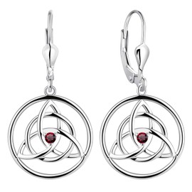 YL Celtic Earrings 925 Sterling Silver 12 Birthstone Cubic Zirconia Knot Earrings for Women, Silver, Ruby