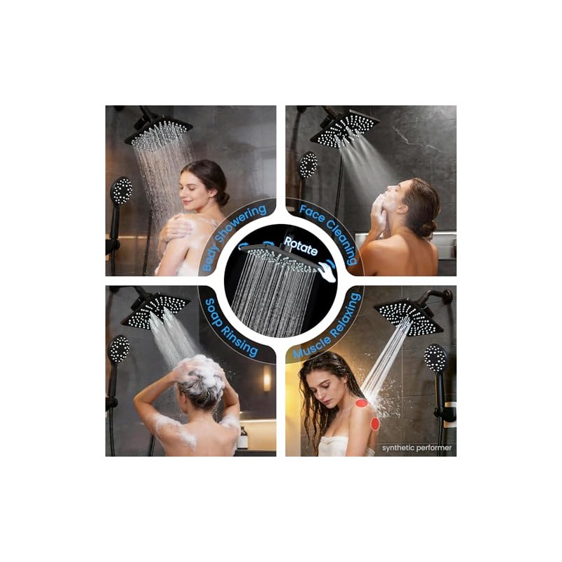 Veken High Pressure Rain Shower Head with Handheld, Multi-Functions Square
