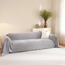 RAMEFILD Thick Chenille Herringbone Couch Cushion Covers for Loveseat Recliner Sofa Throw Cover for Living Room Multi-Use Decorative Couch Protector for Pets(Grey, Large, 71" x 118")