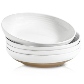 Hasense Pasta Bowls Set of 4, 8.7 Inch Ceramic Serving Bowls for Entertaining, 32 Oz Stackable Bowl Set for Soup, Pasta, Salad - Dishwasher & Microwave Safe, White