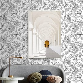 Vintage Floral Wallpaper Black and White Floral Peel and Stick Wallpaper Flowers Hummingbirds Removable Wallpaper Floral Contact Paper Vinyl Butterfly Self Adhesive Wall Paper 17.7inchx118.1inch