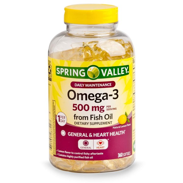 Spring Valley Omega-3 500 mg from Fish Oil Heart Health, Lemon, 360 Softgels