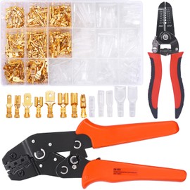 Twidec/642Pcs 2.8/4.8/6.3mm Quick Splice Male and Female Wire Spade Connector Crimp Terminal Golden Kit with Wire Terminal Crimping Pliers Tools 26-16AMG for Electrical Wiring Car Audio Speaker