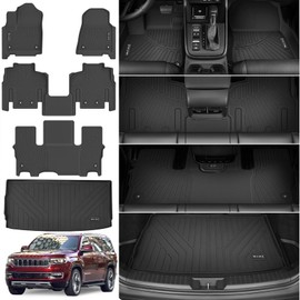 Floor Mats & Cargo Liner Fit for 2022-2025 Jeep Wagoneer 7 seat (Not Fit for L or 8 Set), with 2nd Row Bench Seat All Weather Protection TPE Rubber Full Set Automotive Mat Accessories, Black