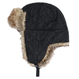 IgloosBuilt Men's Taslon Faux Fur Quilted Trapper Hat, Black, Medium/Large - Outdoor Hat for Cold Weather