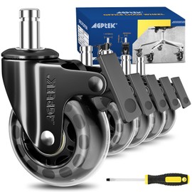 AGPtEK Office Chair Casters with Brake Heavy Duty 2.5" Compatible with IKEA Chairs ONLY with Screwdriver, Office Chair Wheels 3/8" /10mm for Hardwood Floors Mat Carpet Tile, Set of 5