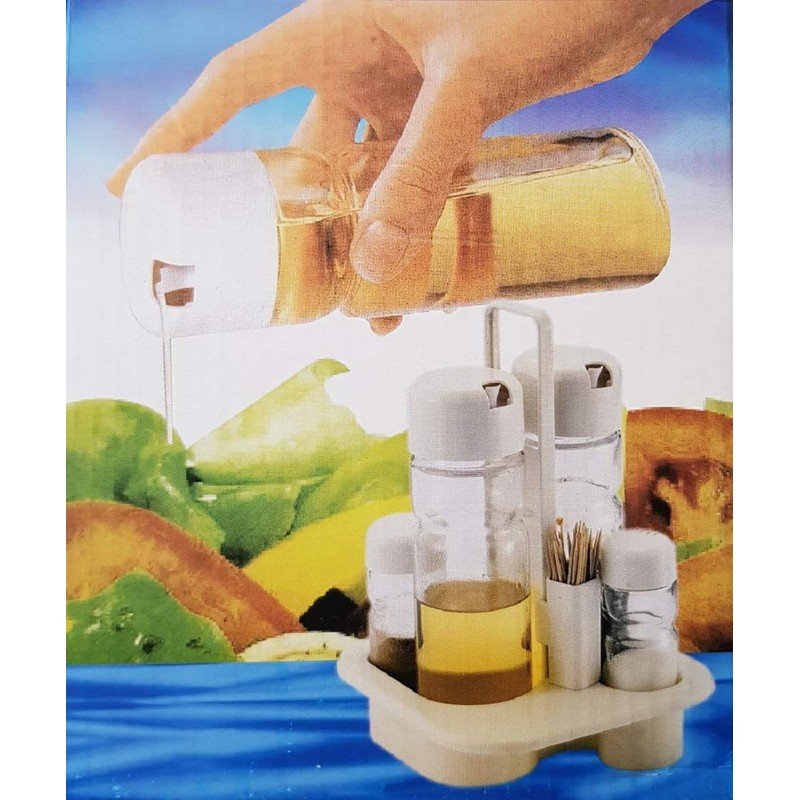 6-Piece Spice Rack Cruet Salt, Pepper, Vinegar Dispenser, Oil Dispenser