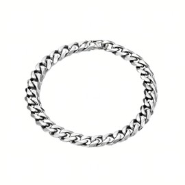 Dustill Stainless Steel Men's Bracelet in Silver, 7 mm Wide, Curb Chain, Heavy Cuban Chain, Length: 16/17/18/19/20/21/22 cm, Stainless Steel, No Gemstone
