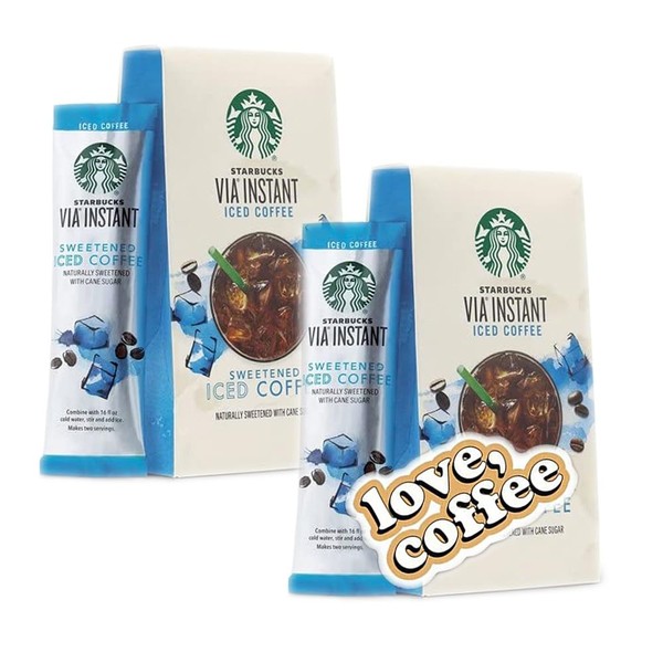 Starbuck's Via - Café helado endulzado (3 cajas), 5 paquetes, cada caja incluye adhesivo inspirado en el café