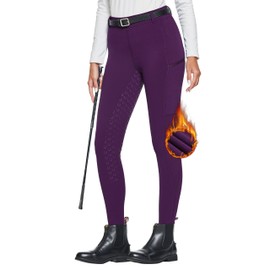 FitsT4 Sports Women's Winter Horse Riding Pants with Zipper Pockets Full Seat Riding Tights Fleece Lined Equestrian Breeches for Women Purple XS