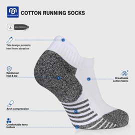 Closemate 6 Pairs Sport Trainer Ankle Socks for Men Low Cut Cotton Cushioned Tab Non-Slip Breathable Athletic Running Socks(6 White, Size M)