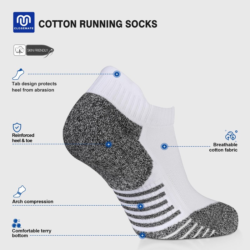 Closemate 6 Pairs Sport Trainer Ankle Socks for Men Low
