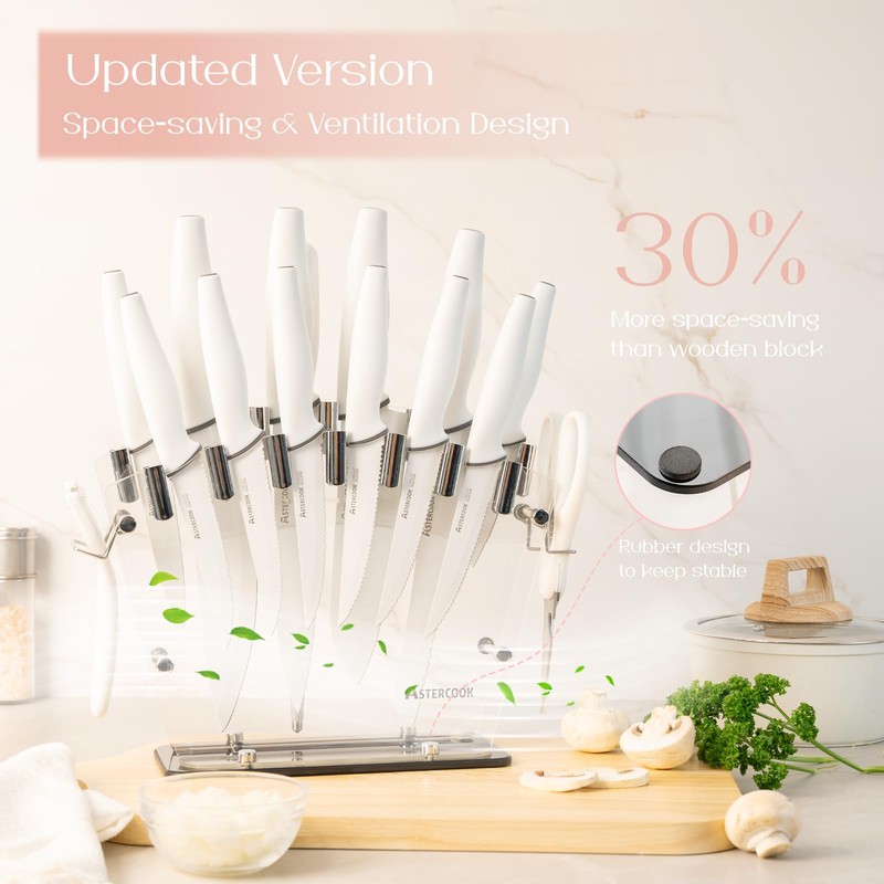 Astercook Knife Set for Kitchen with Block and Sharpener 22