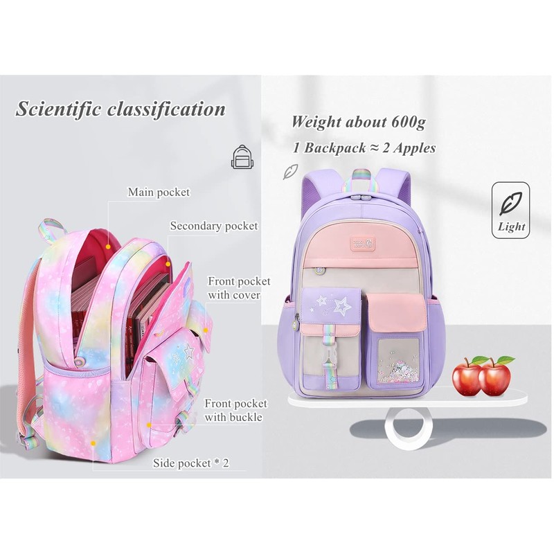Girls Preschool Backpacks Gradient Heart-Star, Elementary School Bags for Girls,