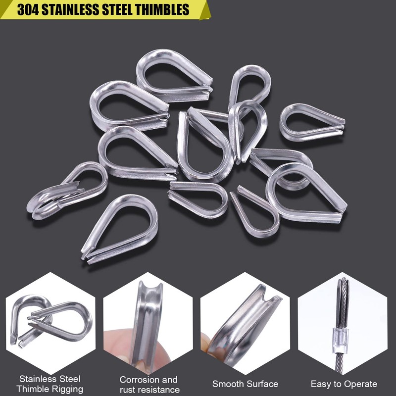 Twidec/340PCS 304 Stainless Steel Wire Rope Cable Thimbles and Aluminum