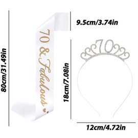IRYNA 70th Birthday Sash and Tiara Happy Birthday Crystal Crown and 70 & Fabulous Sash for Women 70th Birthday Decorations Birthday Gift Party Accessories