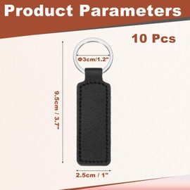 sourcing map 10 Pcs PU Leather Keychain Blanks Bulk Rectangle Laser Engraving Keychain Leather Key Fob Kit with Key Rings for DIY Supplies Gifts (Black, 3.7"x1")