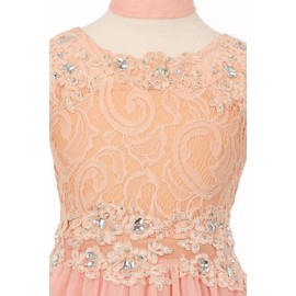 Big Girls' See Through Waistline Lace Pageant Bridesmaid Flowers Girls Dresses Peach Size 12
