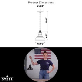 Steel Lighting Co. Inglewood Barn Light | Ceiling Mounted Light | 8 inch Round Dome | Black Cord | Modern Farmhouse Style Pendant Made in America | Matte Black Exterior/White Interior