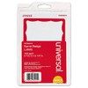 Universal Self-Adhesive Name Badges, 3-1/2 x 2-1/4, White/Red, 100/Box